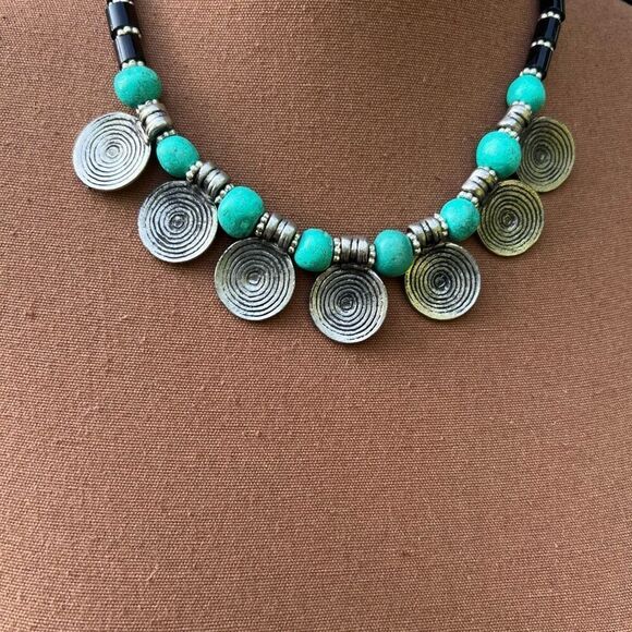 Mexicali Blues Single Strand Necklace Turquoise Obsidian Silver Boho Jewelry - Picture 5 of 9